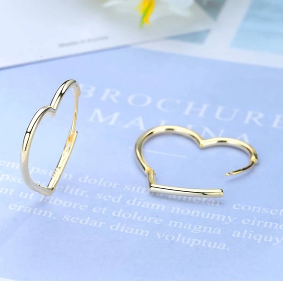 925 Silver Love Heart Hoop Earrings - Picture 6 of 12